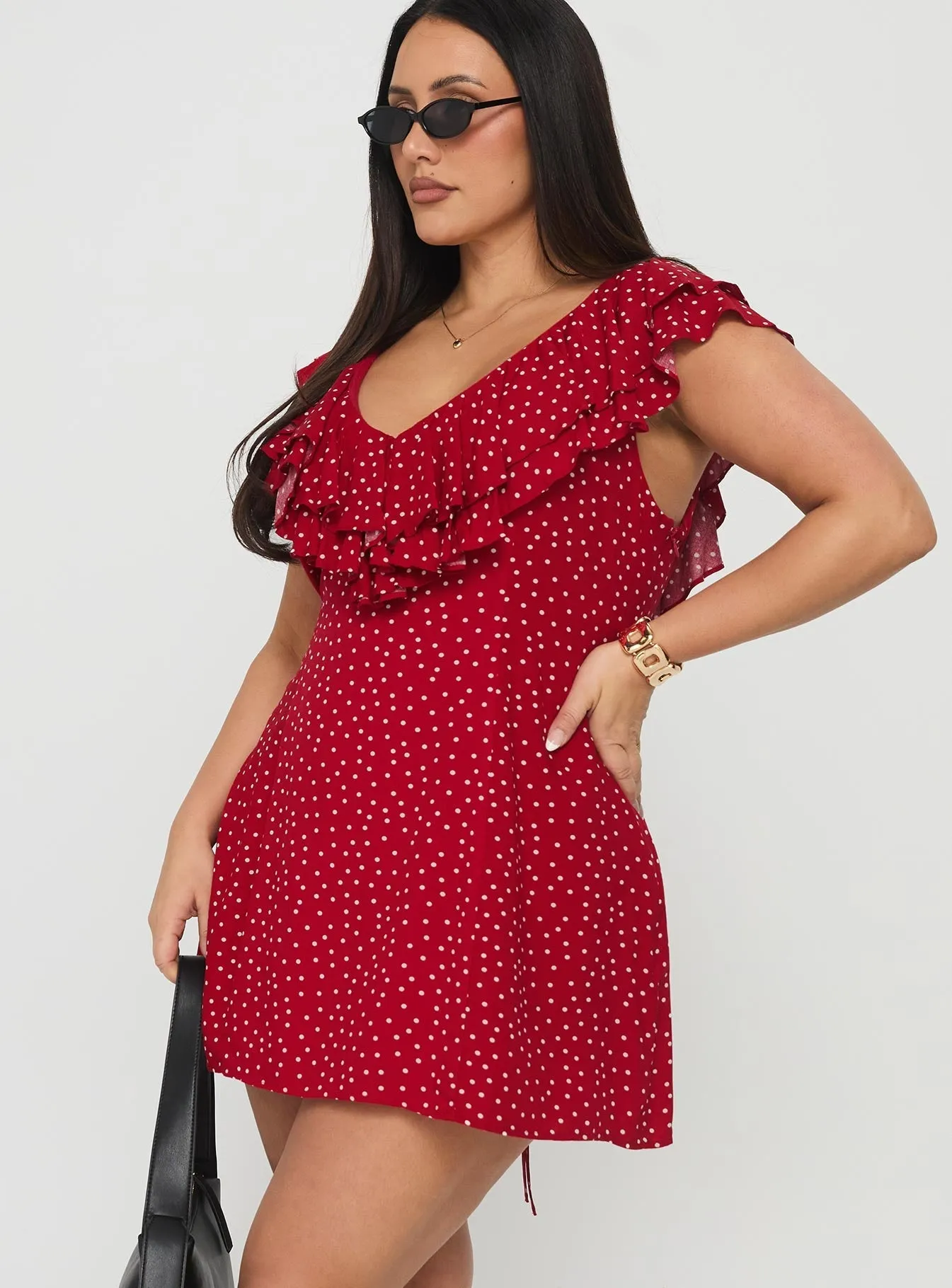 Sleek Fit Cherry Schnapps Flutter Mini Dress Red Polka Curve