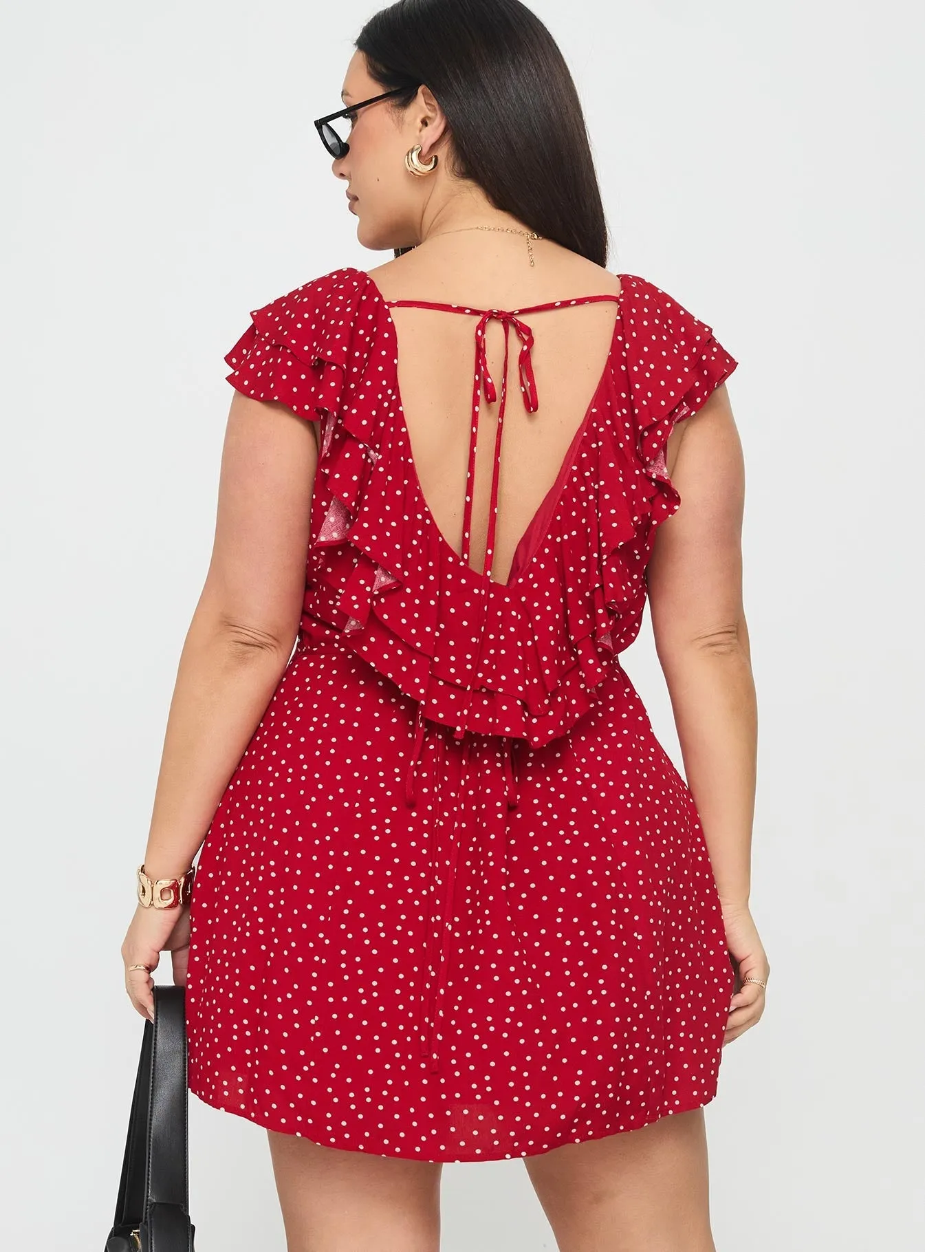 Cherry Schnapps Flutter Mini Dress Red Polka Curve Casual Design Minimal Seam