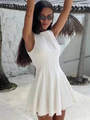 Composure Pleat Mini Dress White Petite Pop Glow Stylish short-sleeve mini