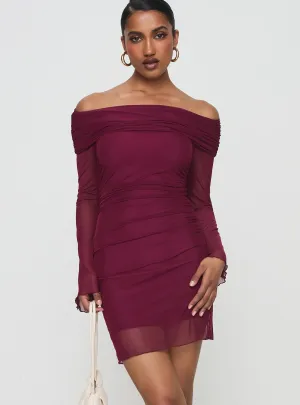 Consideration Mini Dress Burgundy Easy-to-wear mini gown Glow Hot