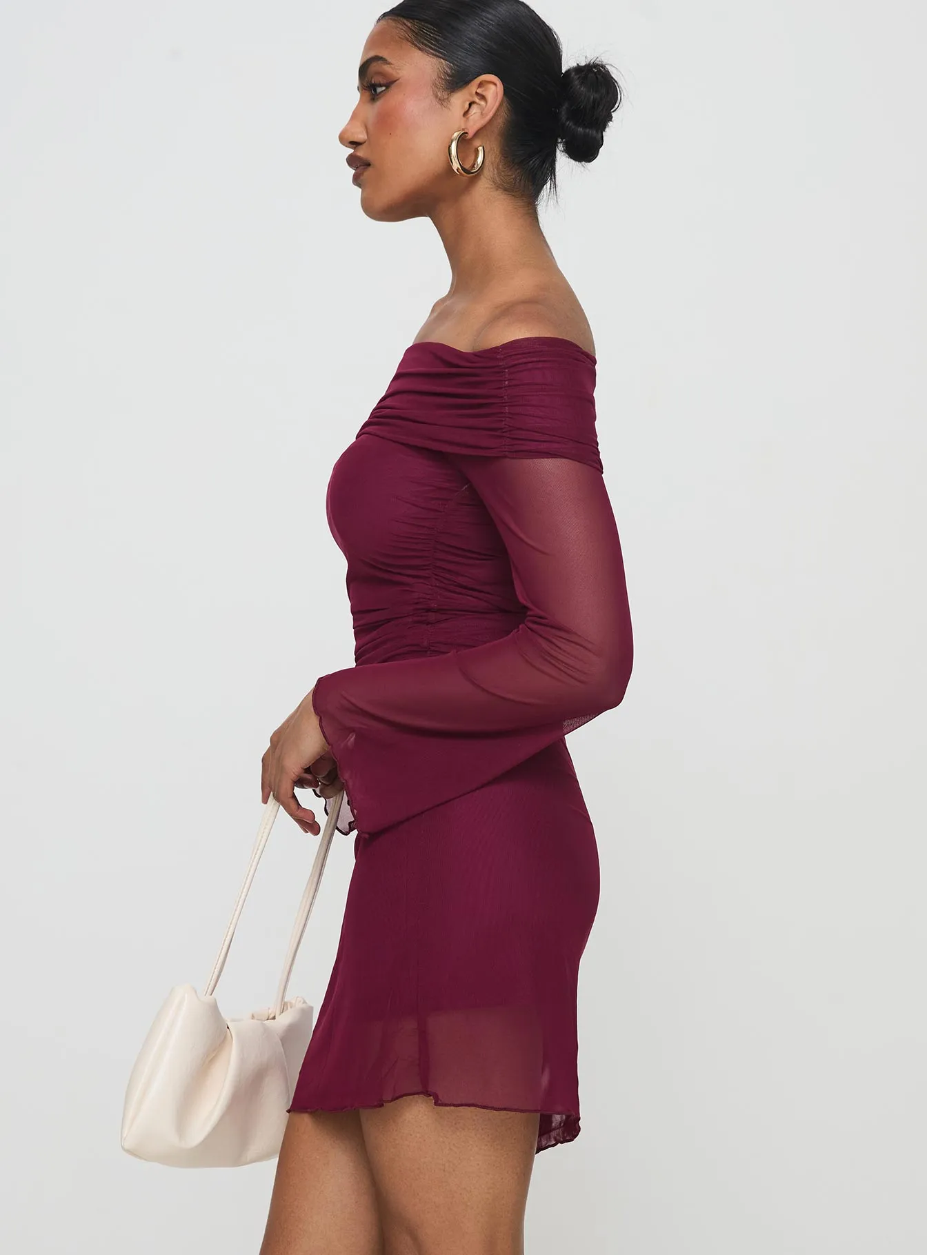 Rounded Neckline Consideration Mini Dress Burgundy