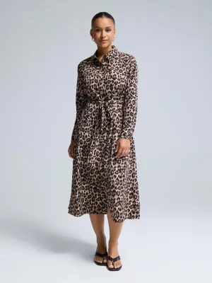 Bird Call Animal Print Midi Shirt Dress