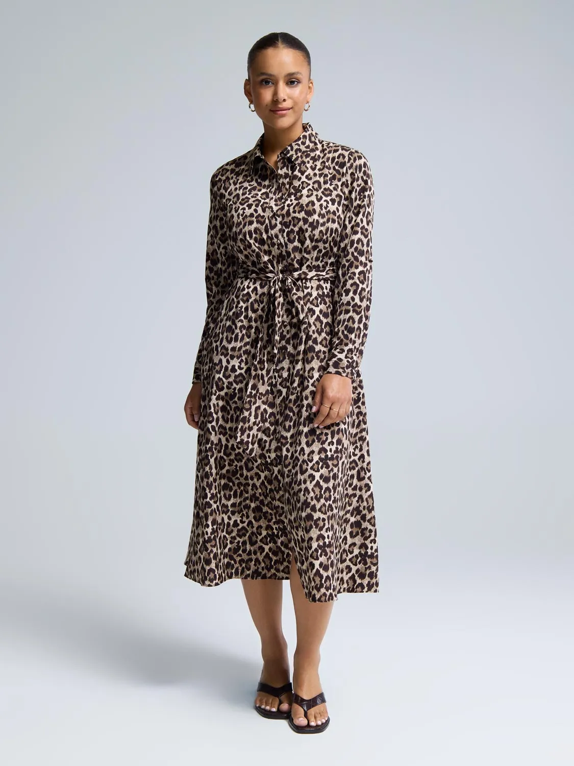 Animal Print Midi Shirt Dress Light Dance