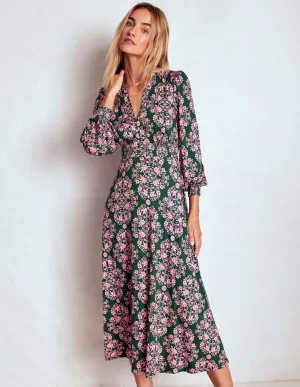 Ivy Smocked Midi Dress-Green, Ornamental Lattice Plus Fit Elegant Appearance