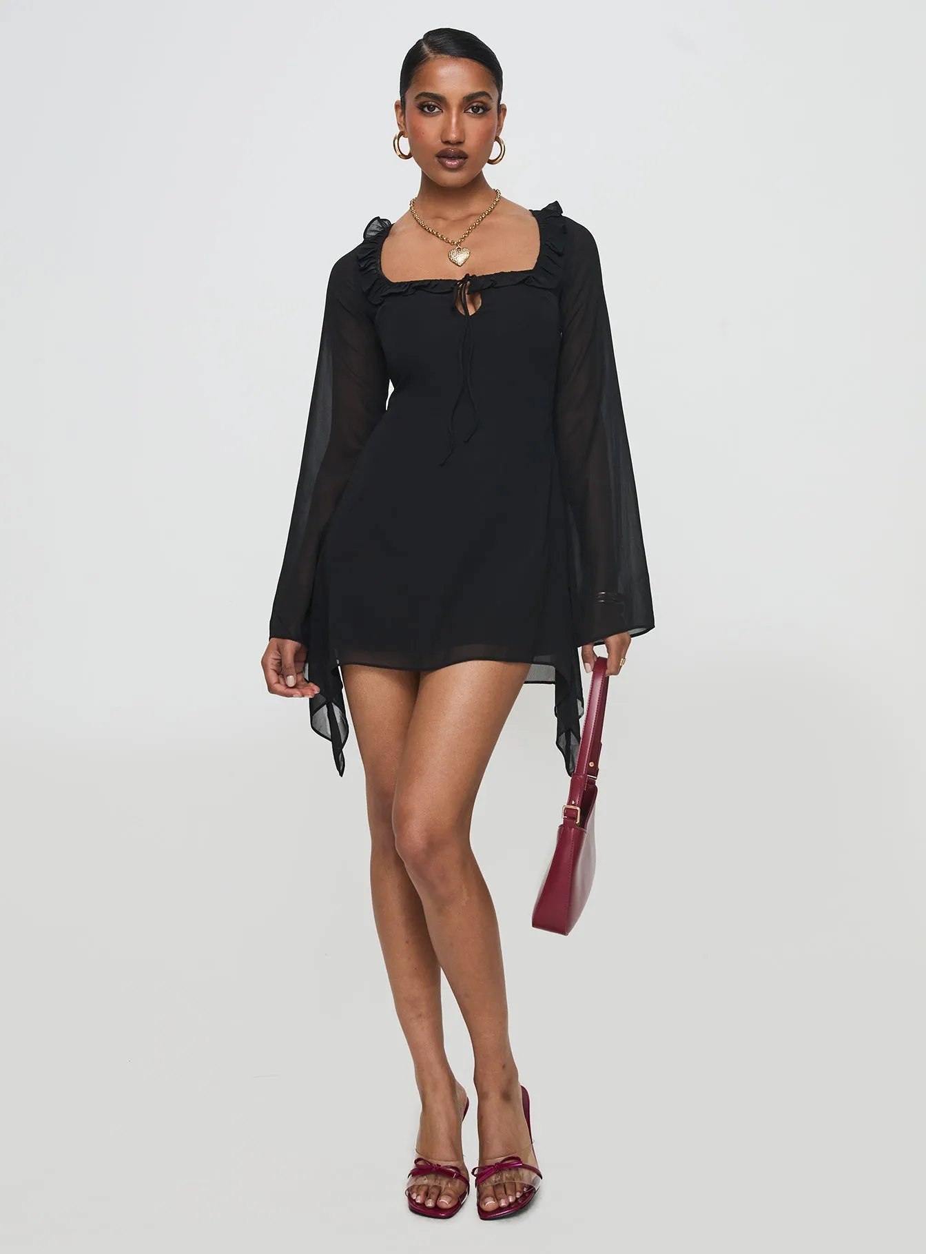 Flash Beat Stylish mini for brunch Revival Long Sleeve Mini Dress Black