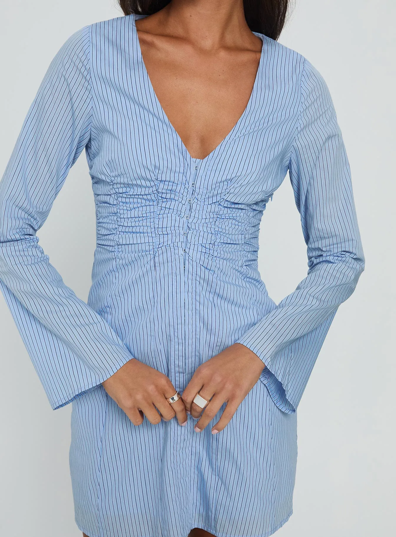 Corie Long Sleeve Corset Mini Dress Blue Stripe Hot Star