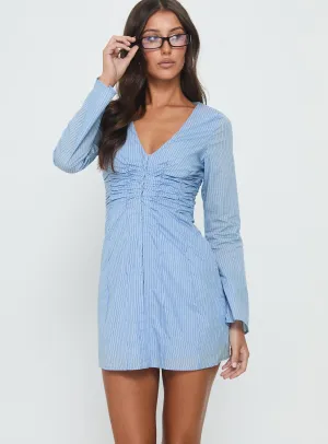 Party Snap Corie Long Sleeve Corset Mini Dress Blue Stripe