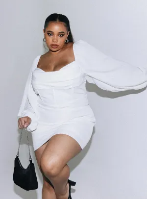 Mini for a night out Flatlock Seams Lillie Long Sleeve Mini Dress White Curve