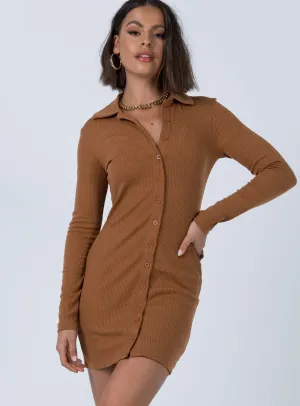 Elasticized Cuff Design Casual Day Look Downtown Mini Dress Brown