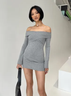 Mainey Long Sleeve Mini Dress Grey Short Game Trendy Mood