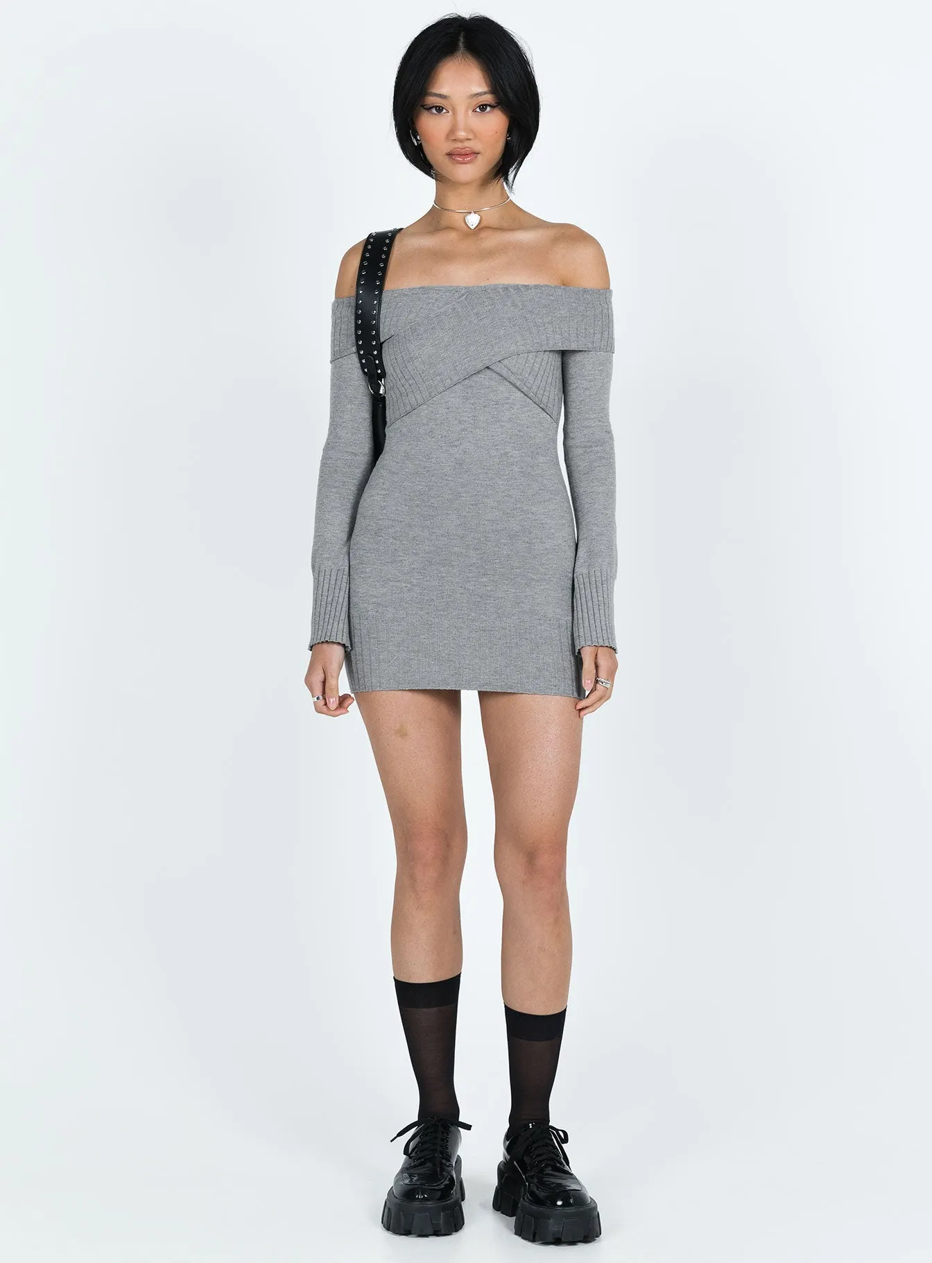 Skin Glow Casual Design Mainey Long Sleeve Mini Dress Grey