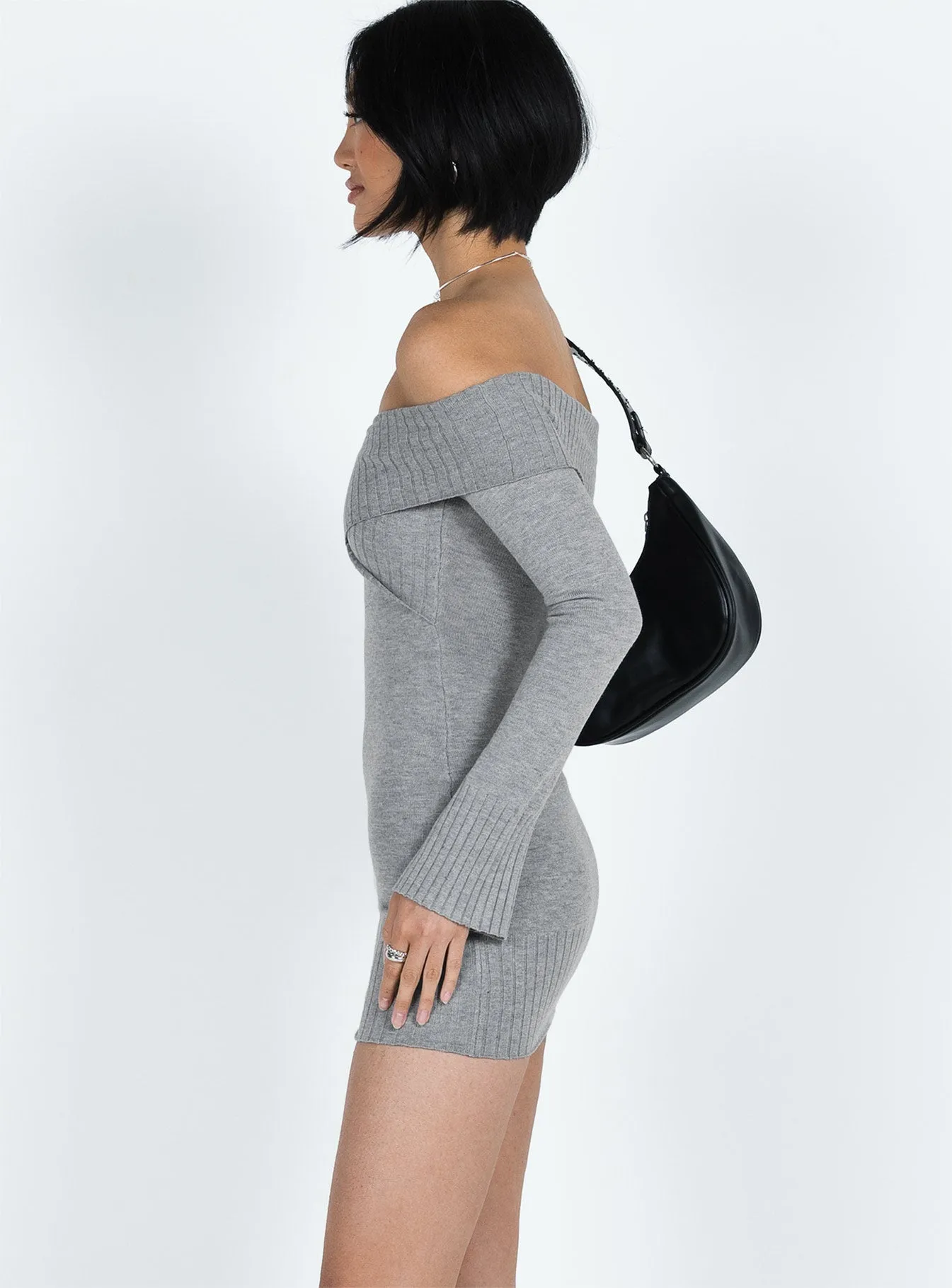 Trend Edge Relaxed Contour Mainey Long Sleeve Mini Dress Grey