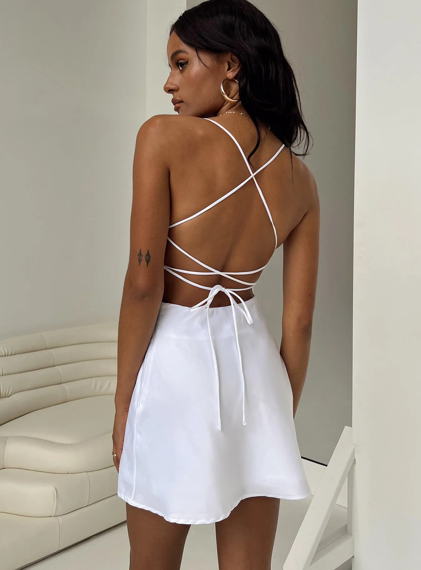Celena Mini Dress White Stretchable Fit Club Rush