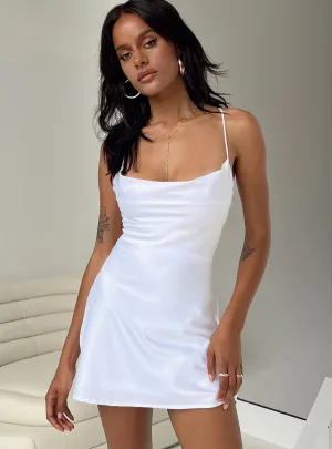 Celena Mini Dress White Flattering mini dress for all shapes Diagonal Draping Effect
