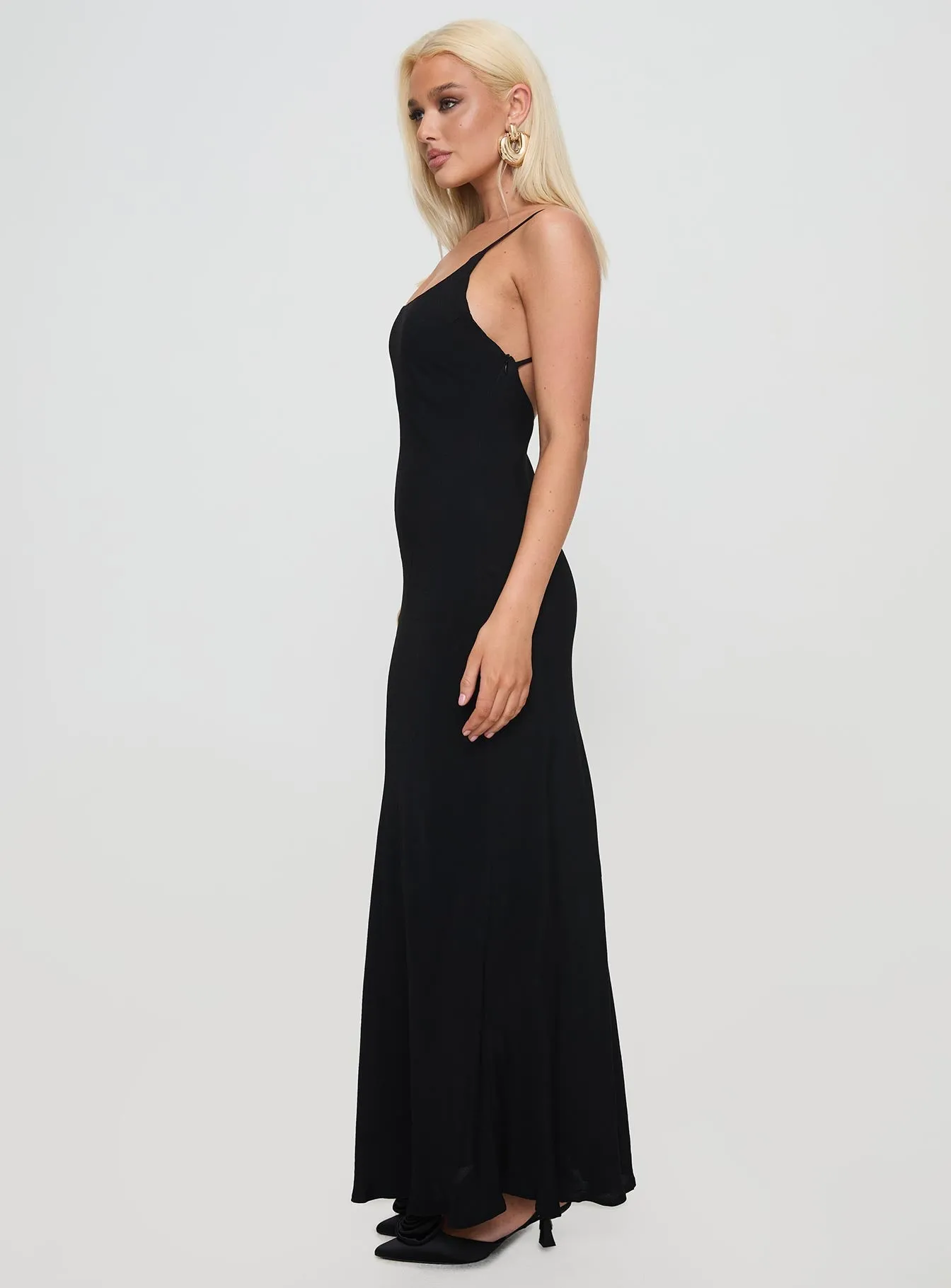 Lagane Bias Cut Maxi Dress Black Comfortable casual maxi