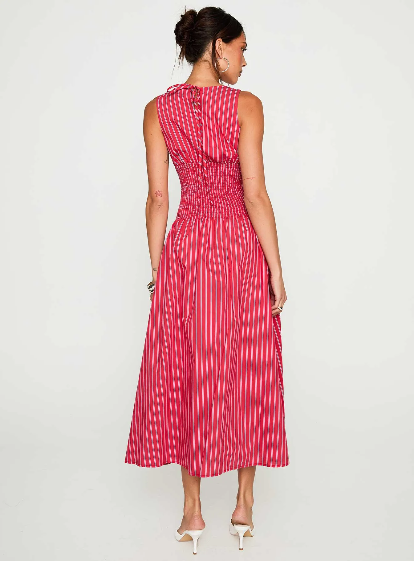 Quartz Shine Lilienne Cotton Poplin Maxi Dress Red Stripe