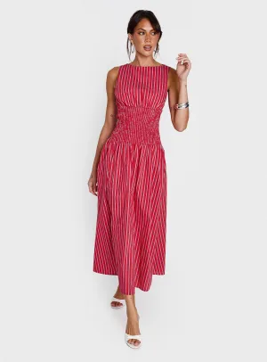 Coral Bay Lilienne Cotton Poplin Maxi Dress Red Stripe