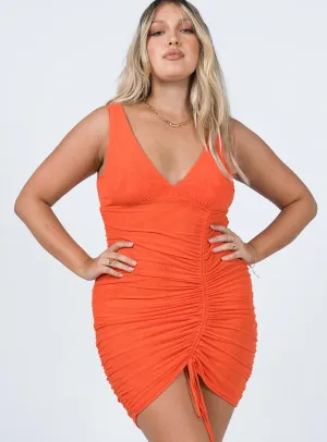 Avari Mini Dress Orange Smooth Elastic Floral Wear