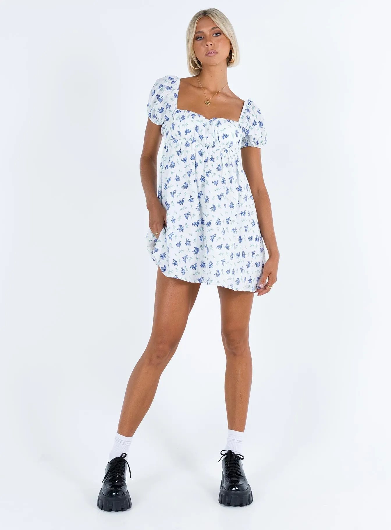 Let's Dance Mini Dress Blue Floral Stylish mini with ruffles