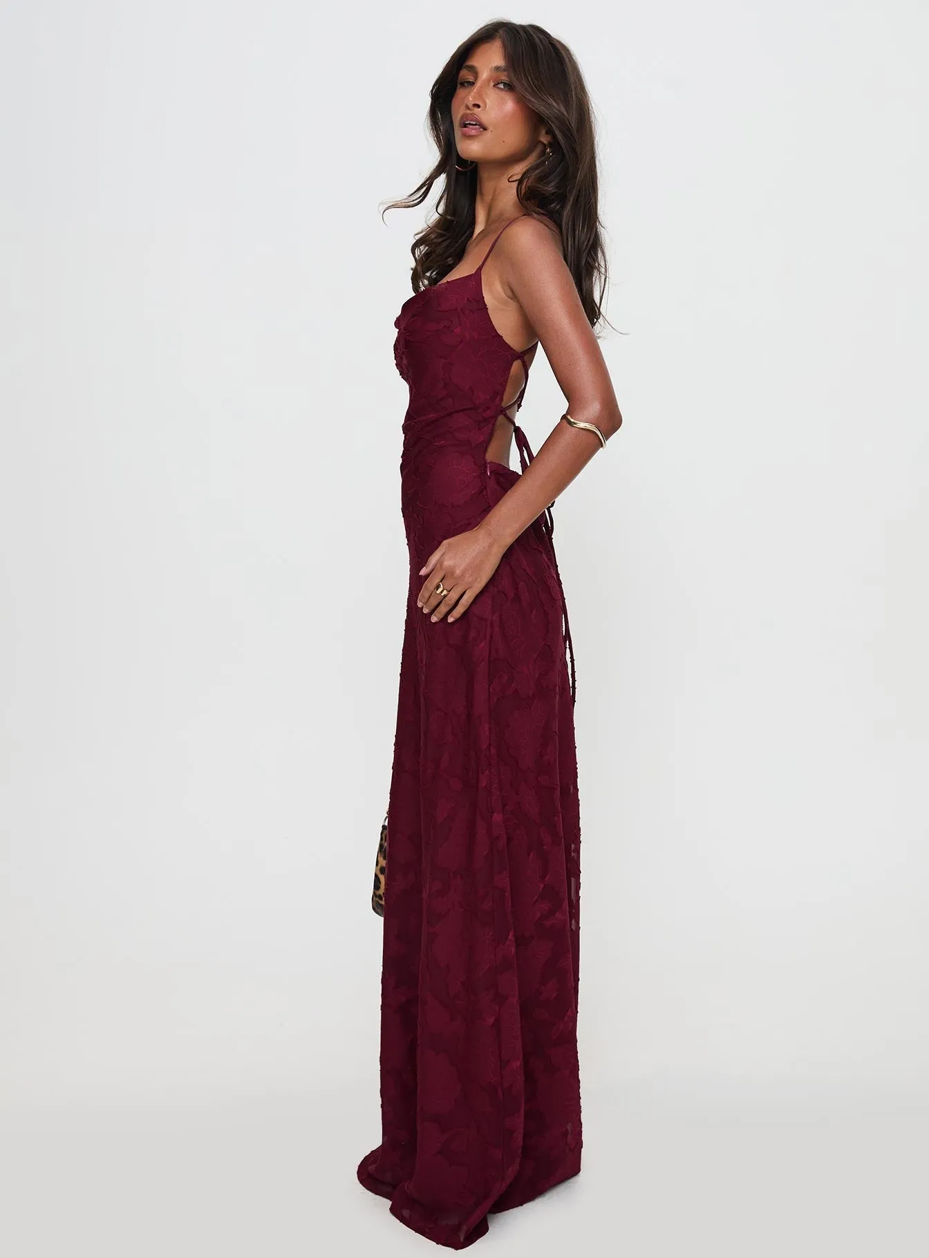 Celena Maxi Dress Burgundy Burnout Snow Field The maxi length of this dress provides full coverage while still maintaining a lightweight feel