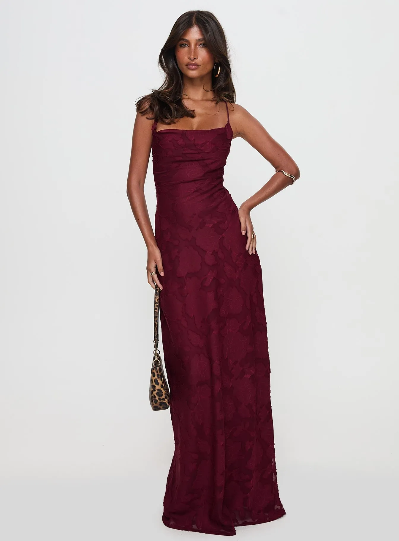 Comfortable weekend dress Celena Maxi Dress Burgundy Burnout