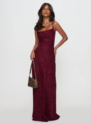 Celena Maxi Dress Burgundy Burnout Onyx Glow
