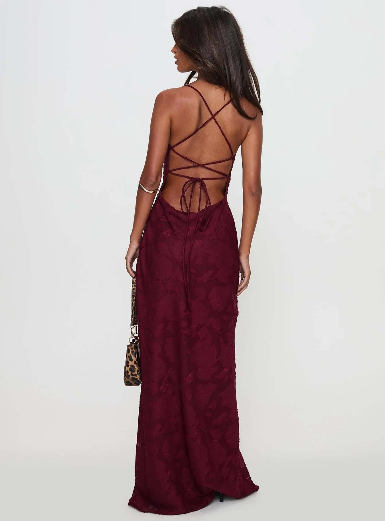 Peony Bloom Celena Maxi Dress Burgundy Burnout