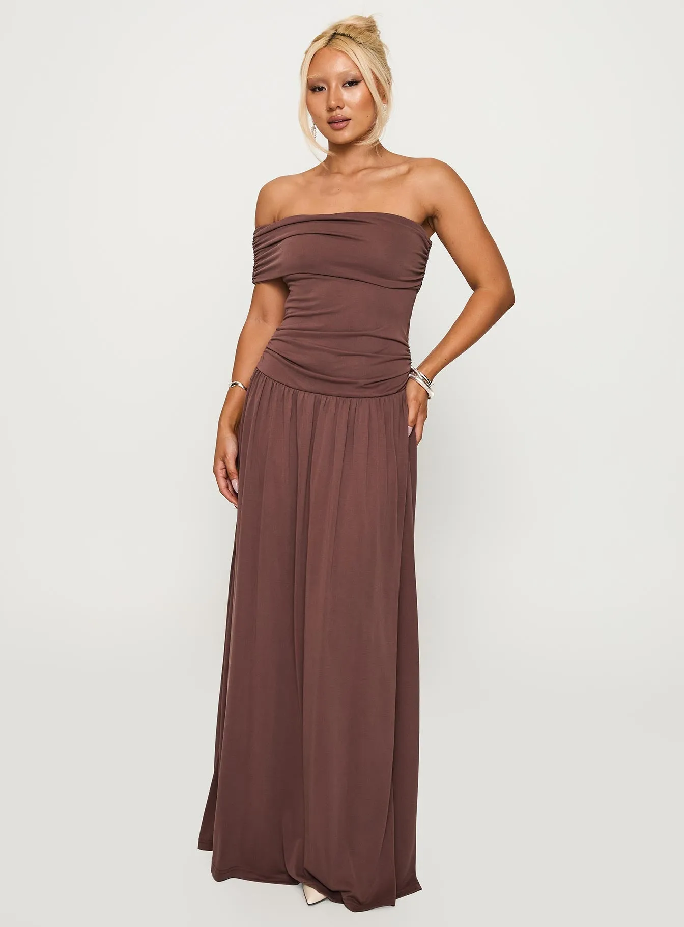 Breezy resort wear Decadence Strapless Maxi Dress Brown