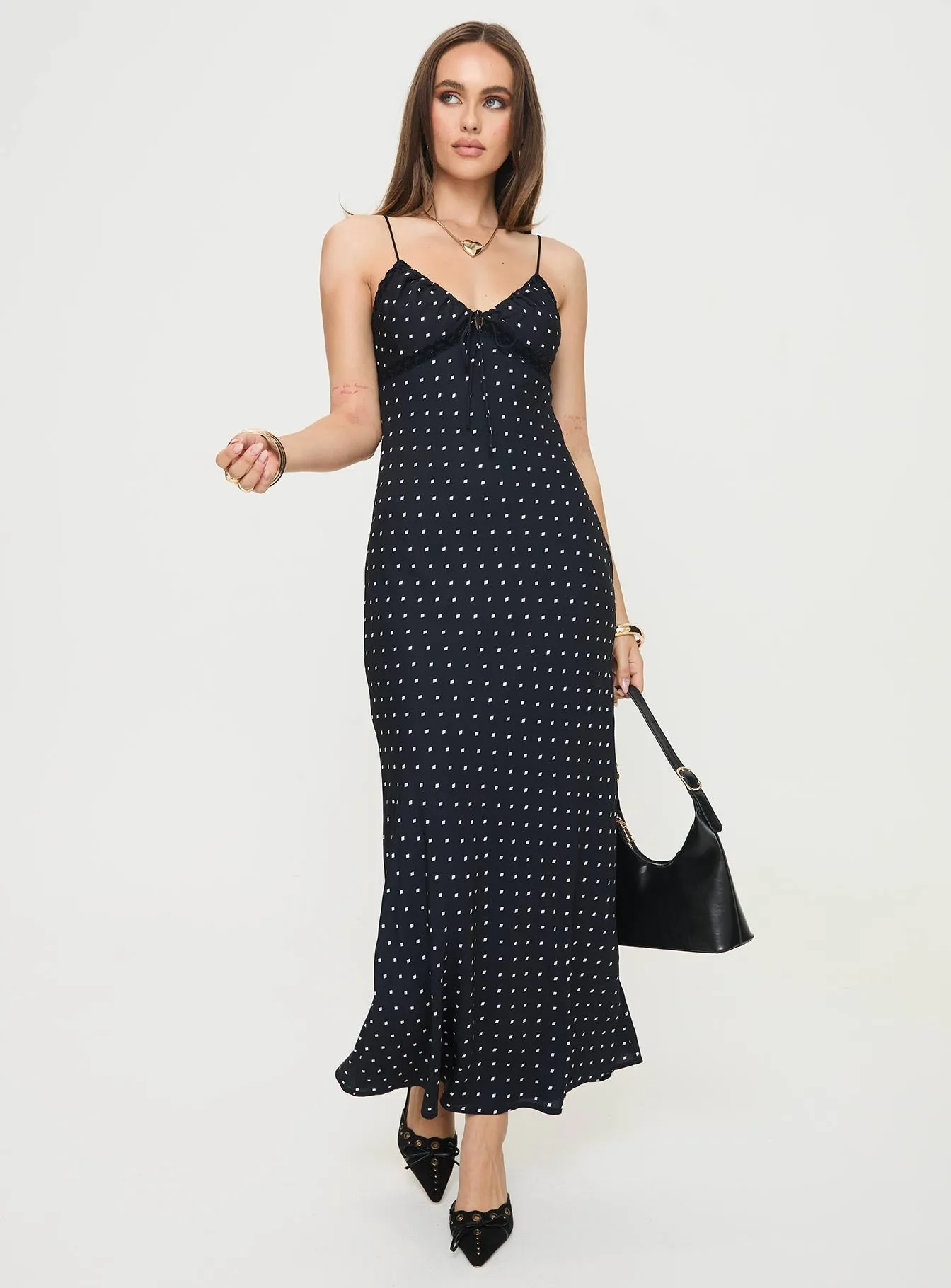 Emily Maxi Dress Black Polka Dot Stream Path Morning Glow