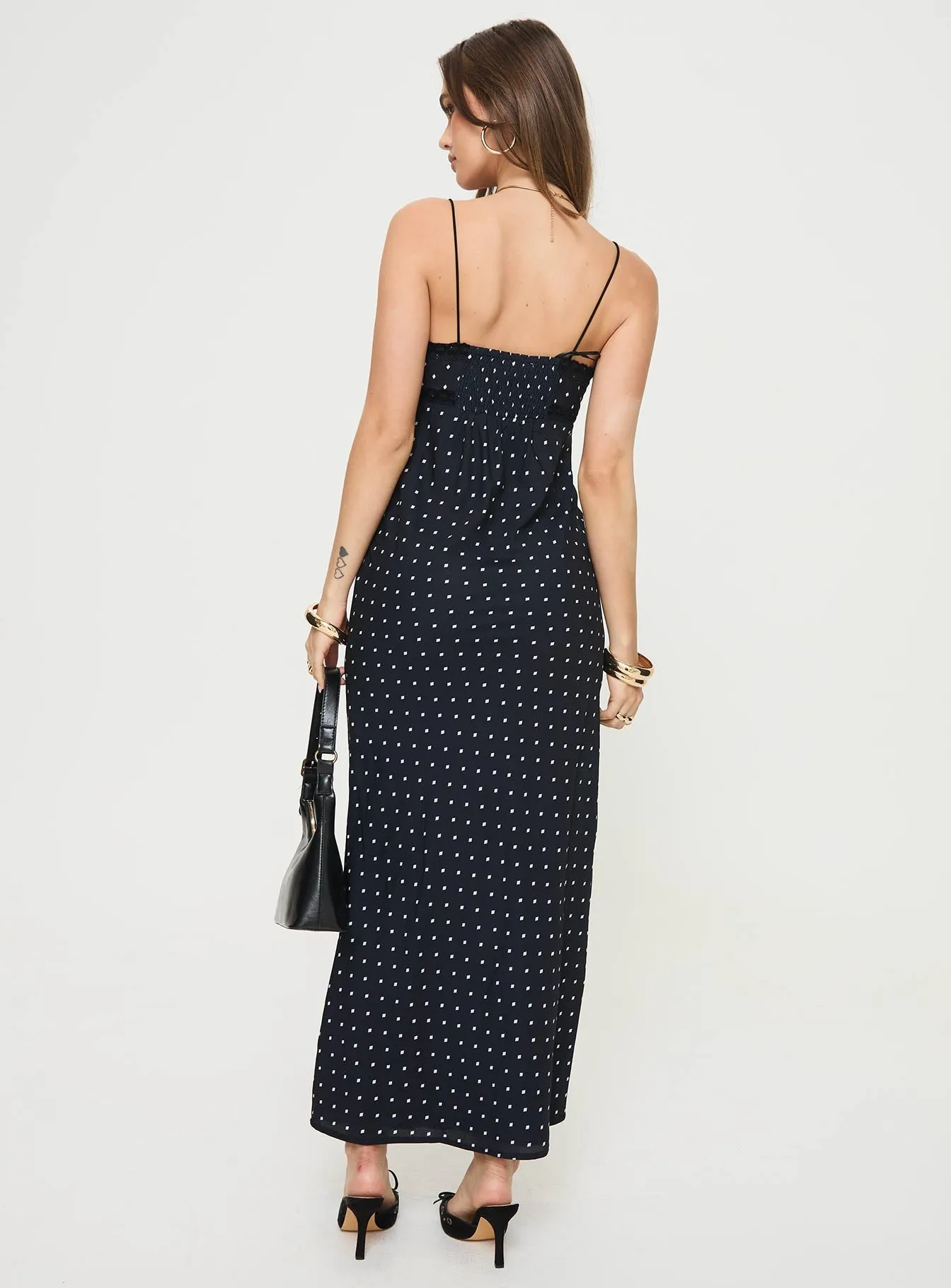 Water Glow Emily Maxi Dress Black Polka Dot
