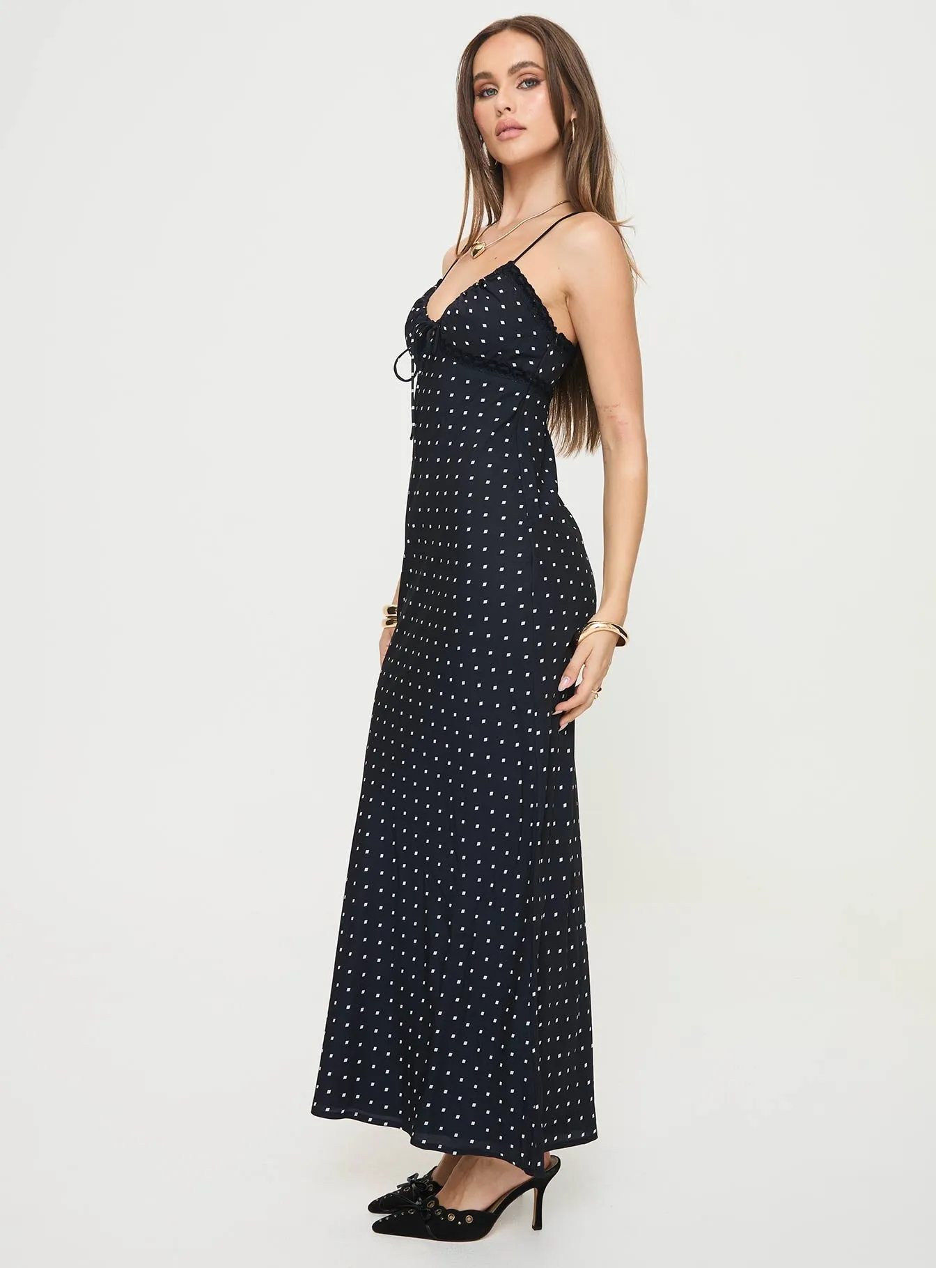 Emily Maxi Dress Black Polka Dot Purple Mist Winter Soft