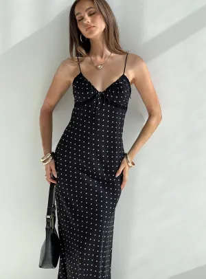Emily Maxi Dress Black Polka Dot Open Back Flow Line