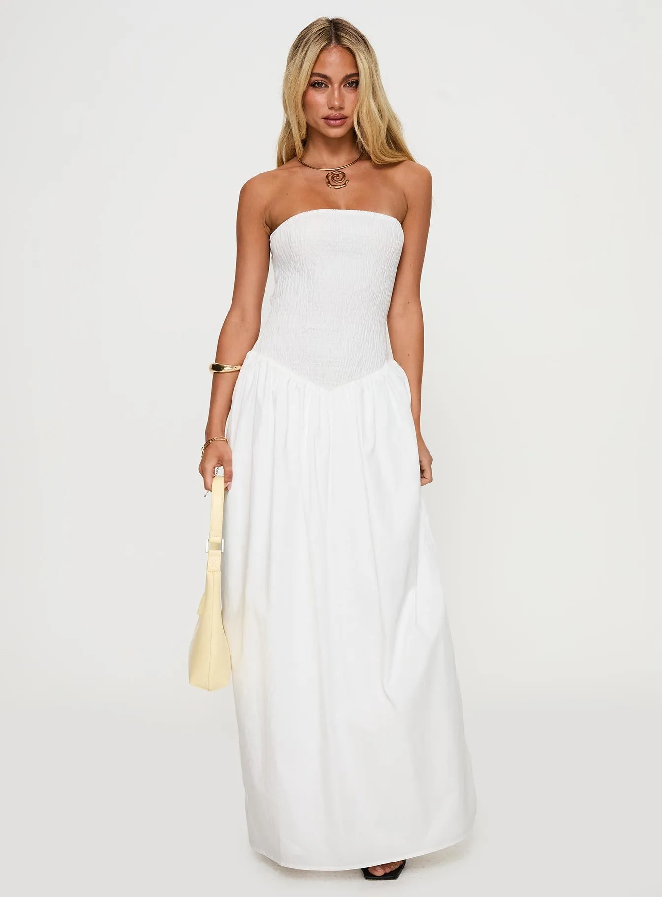 Percie Strapless Maxi Dress White Stunning beach maxi dress