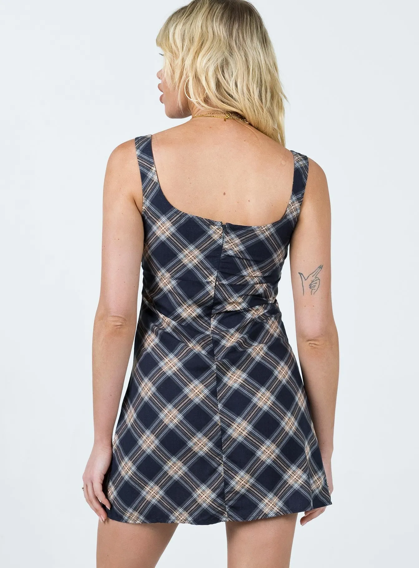 Motel Mehra Dress Check Black Show Glow Adjustable Shoulder Straps
