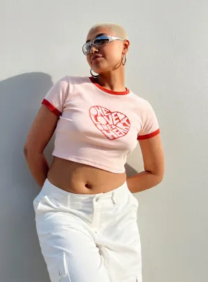 Bob Marley One Love One Heart Cropped Tee Pink No Shrink Fabric Cozy Design