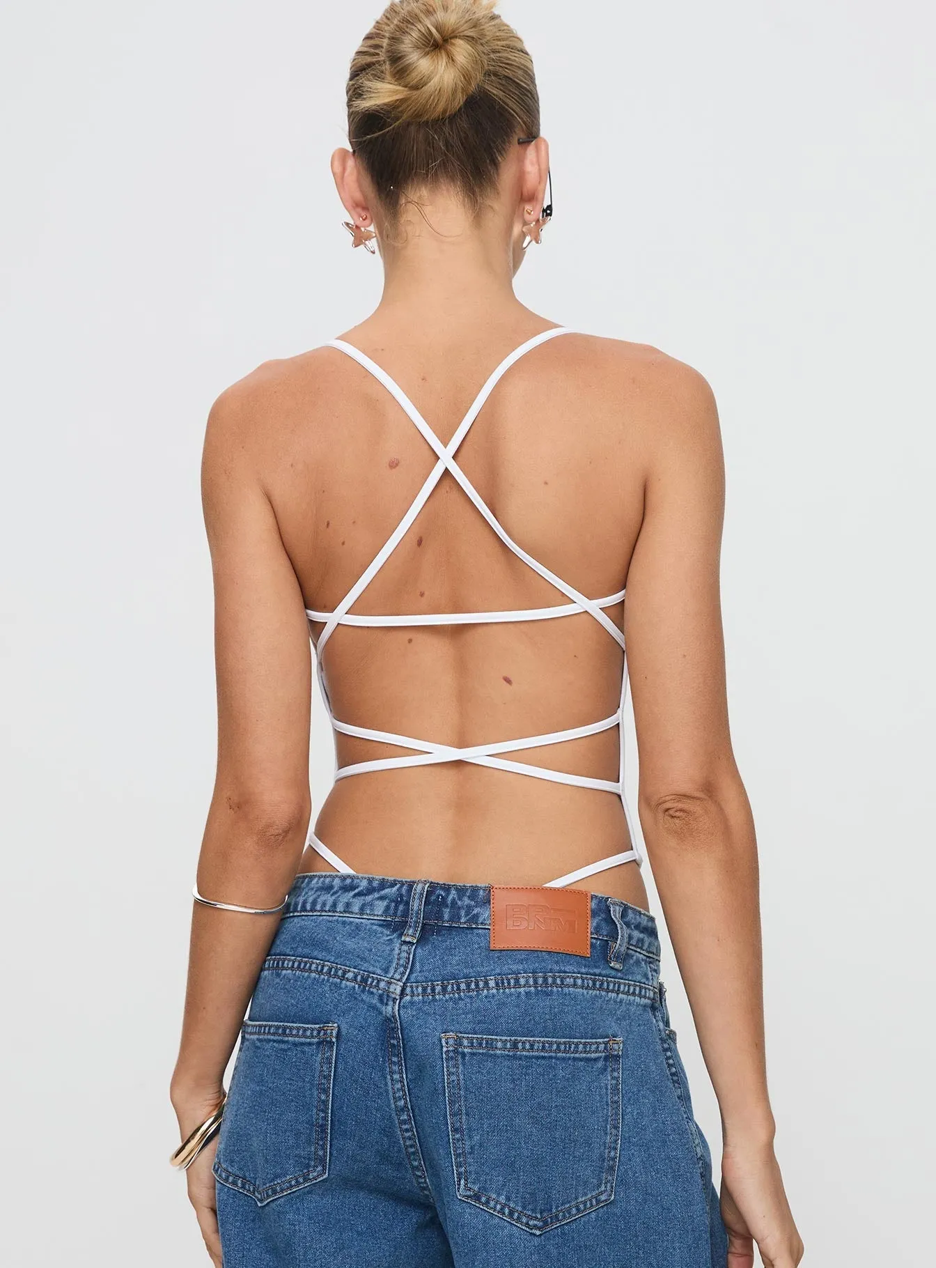 All Tied Up Bodysuit White Picnic Lightweight Shopping Retro