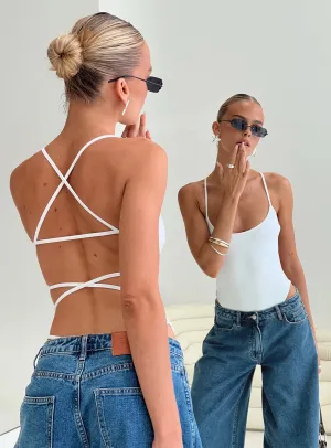 All Tied Up Bodysuit White Lightweight Trendy