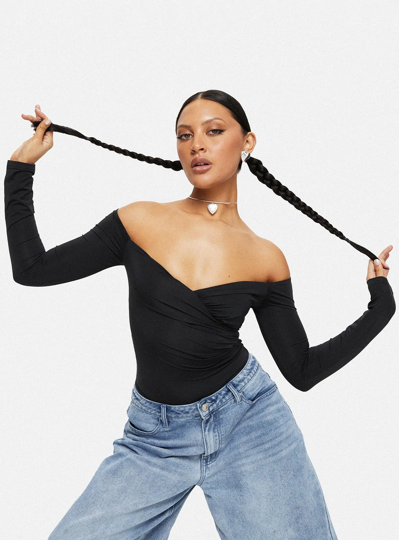 Essential Flexible Tarine Wrap Bodysuit Black
