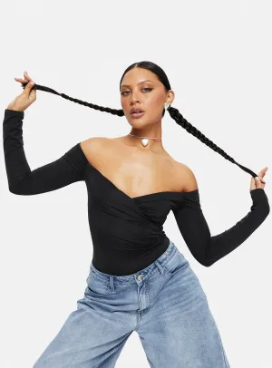 Essential Flexible Tarine Wrap Bodysuit Black