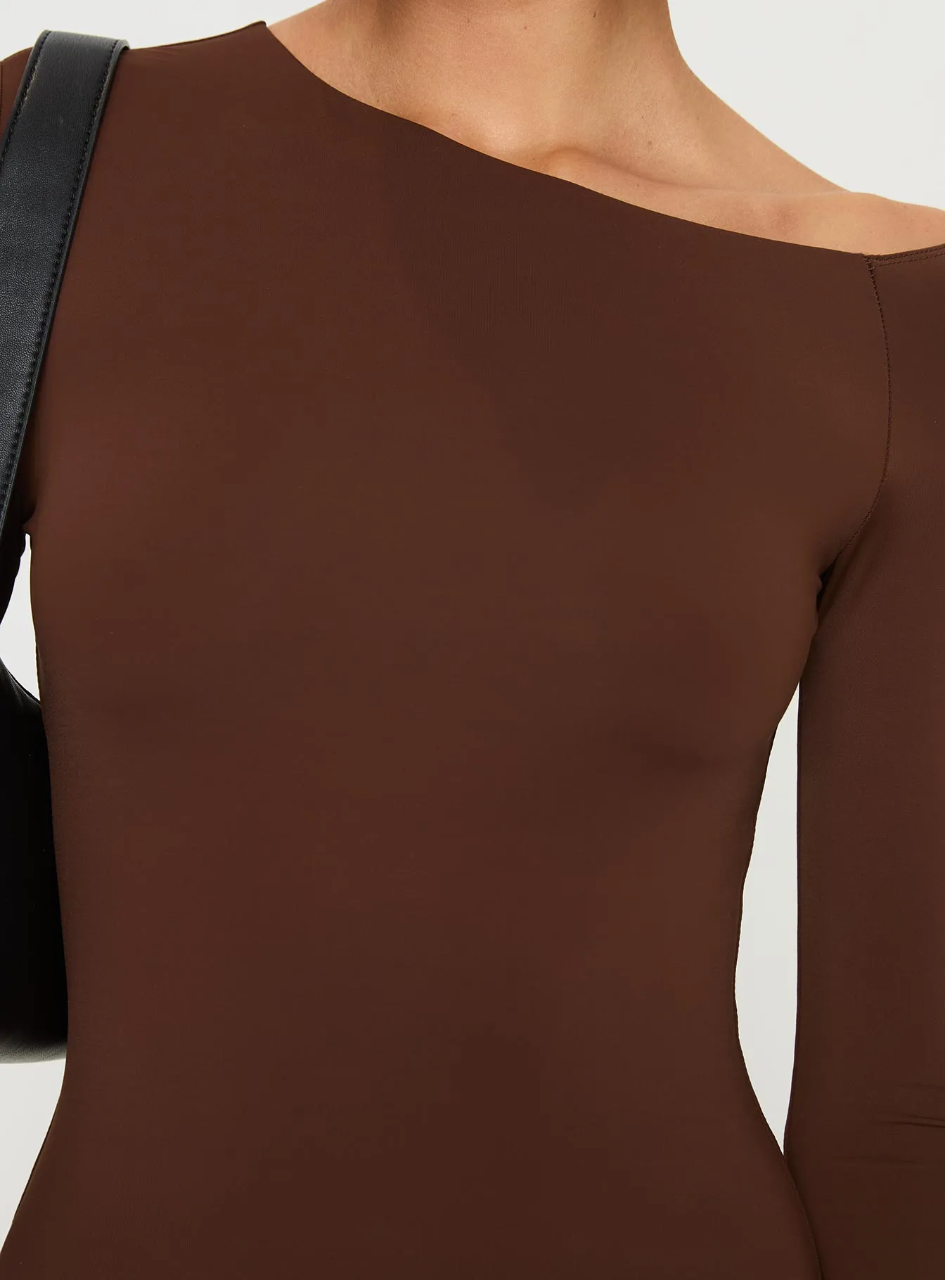 Modest Coverage Cut Flash Hot Kataline Long Sleeve Mini Dress Chocolate