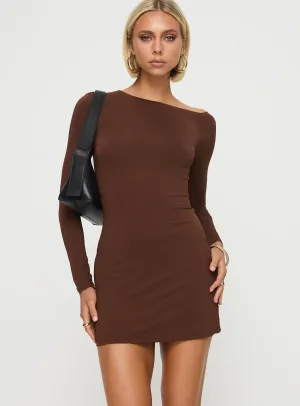 Roll Up Sleeve Adaptation Kataline Long Sleeve Mini Dress Chocolate