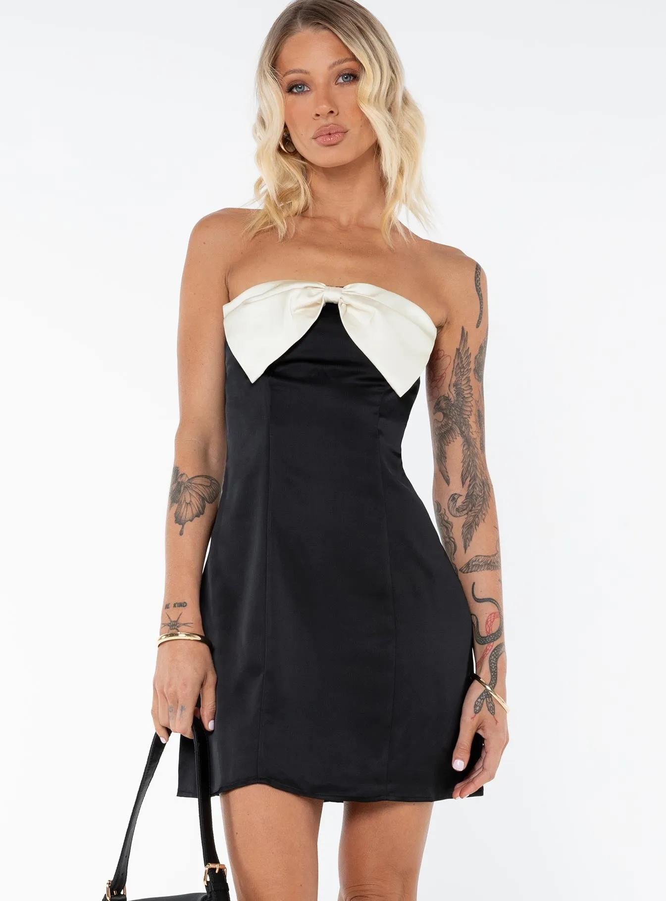 Kesy Bow Tie Mini Dress Black Tall Summer Style