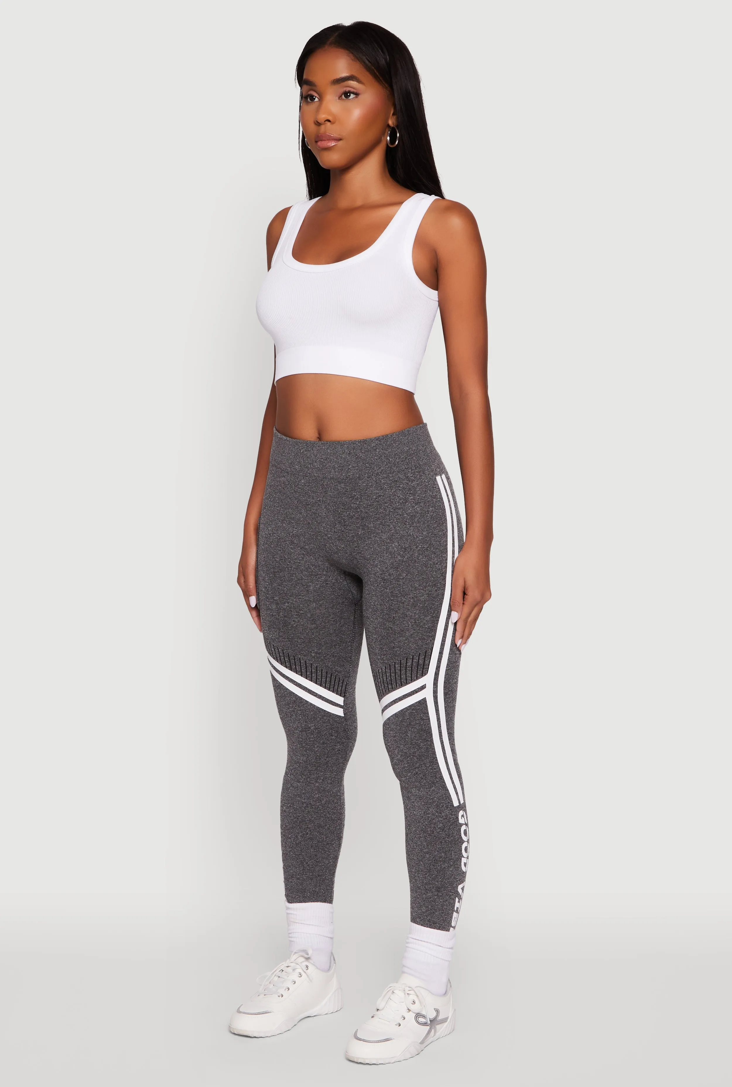 Morning Jog Ultra Light Good Vibes Graphic Varsity Stripe Side Leggings