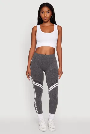 Lifestyle Ready Budget Friendly Fade Resistant Good Vibes Graphic Varsity Stripe Side Leggings