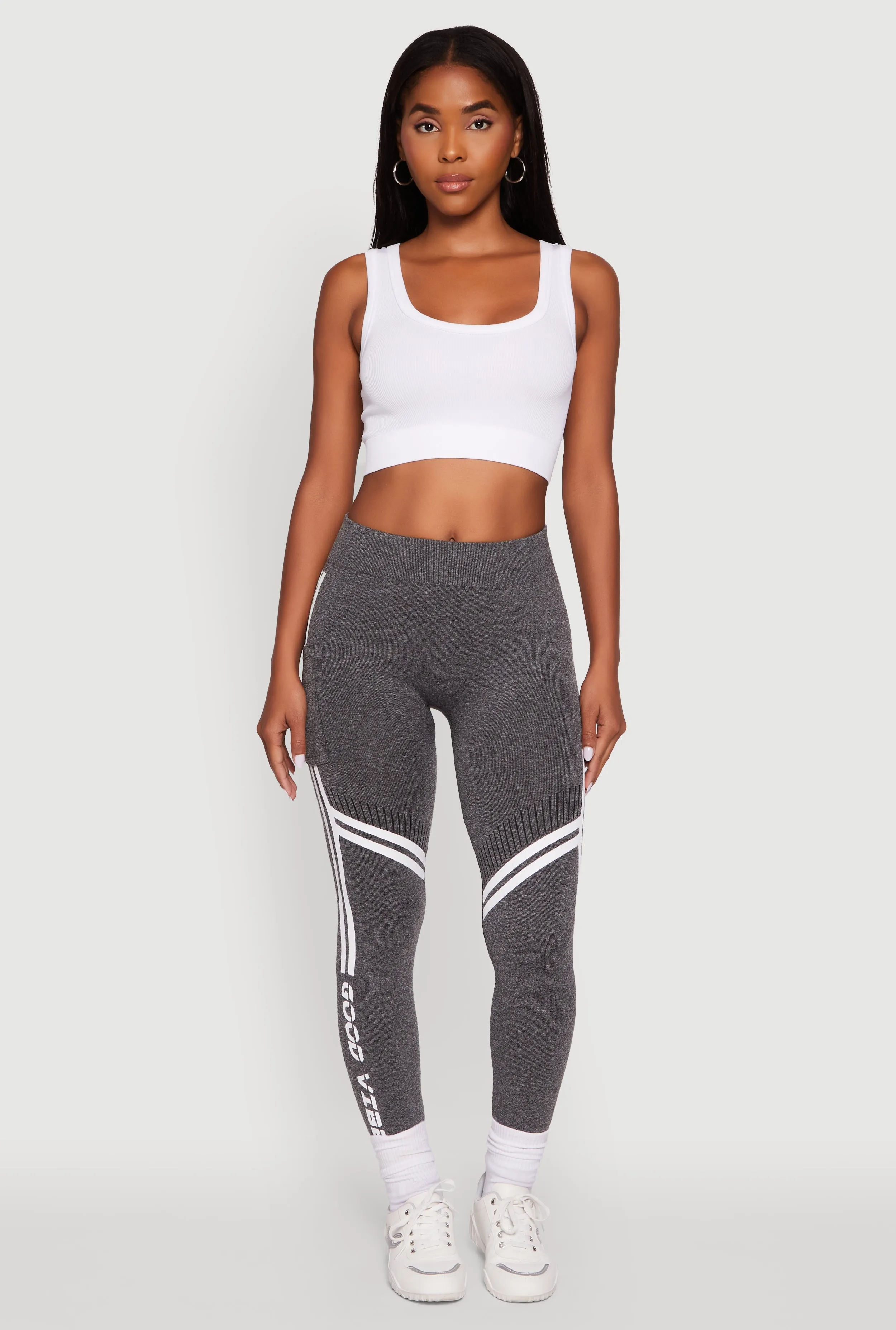Lifestyle Ready Budget Friendly Fade Resistant Good Vibes Graphic Varsity Stripe Side Leggings