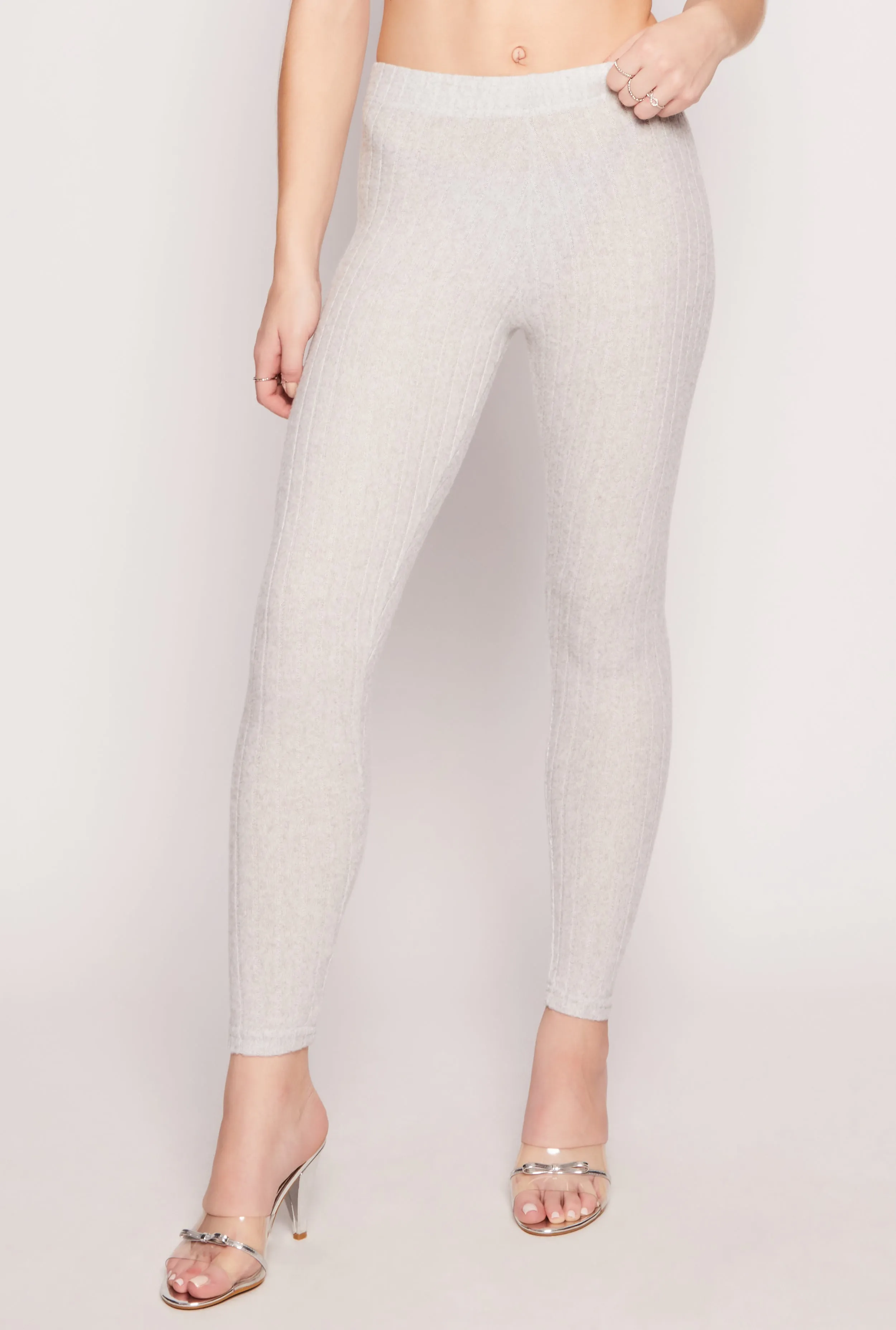 Brushed Ribbed Knit Leggings Modern Basic Contour Hug