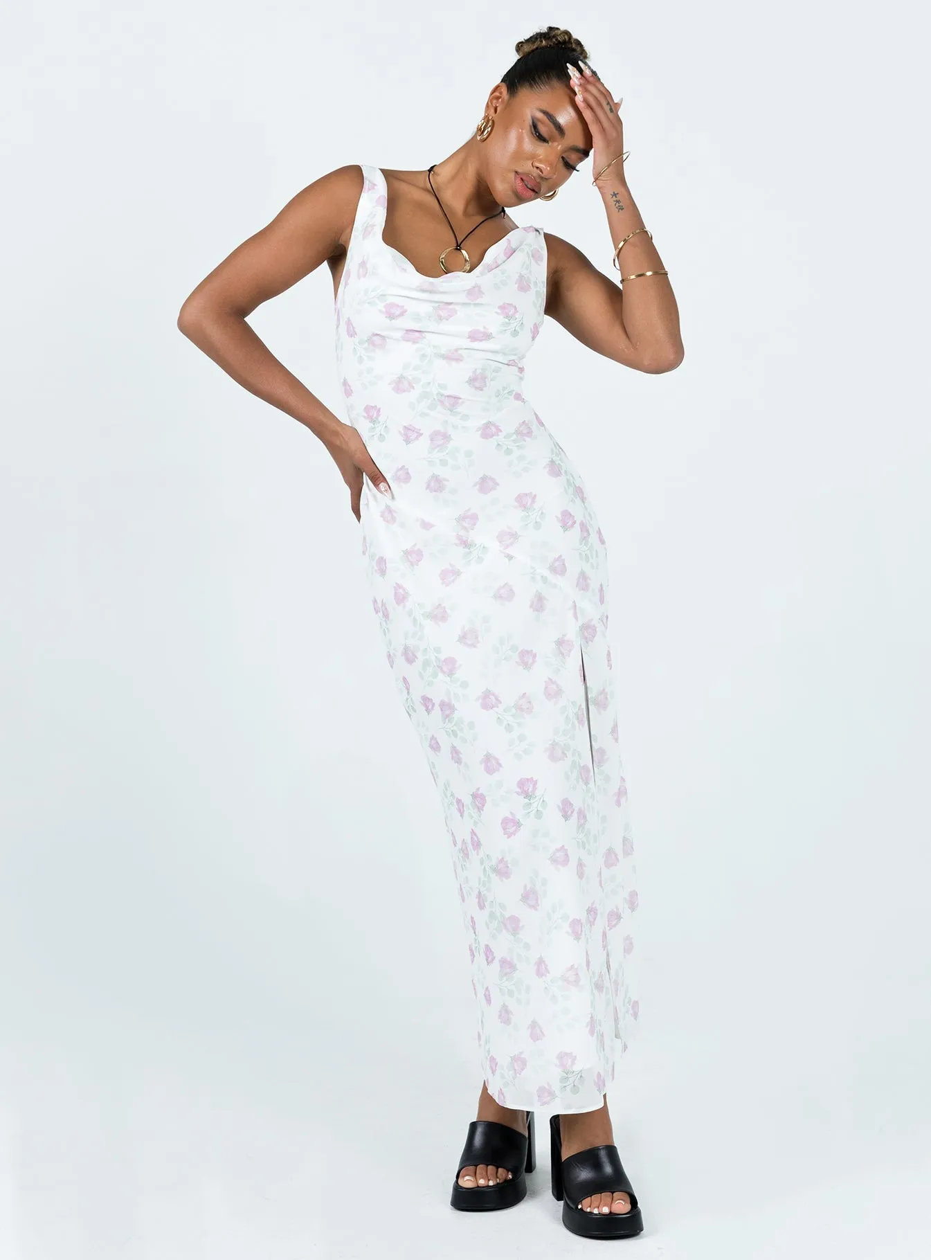 Asbyn Maxi Dress White Floral Chambray Light