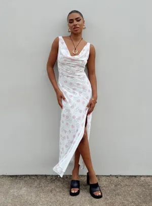 Asbyn Maxi Dress White Floral Mountain Day Emerald Glow
