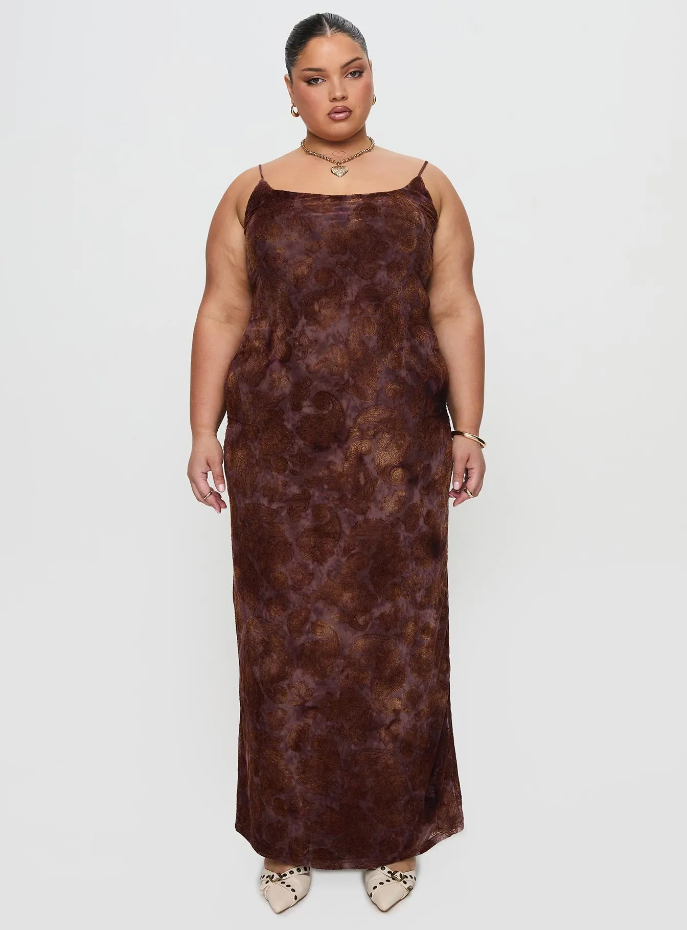 Knox Maxi Dress Chocolate Paisley Curve River Walk