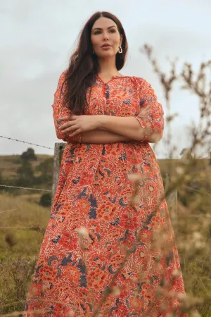 Wrinkle Resistant Gold Hour Robin Tunic Dress in Crimson Haze